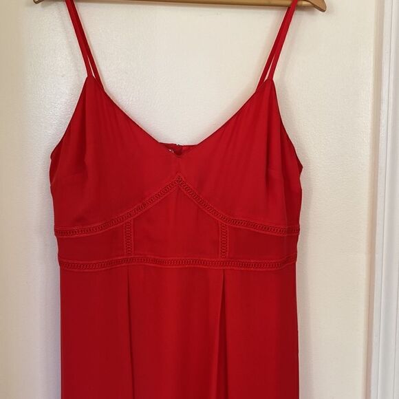 All Worthy Hunter McGrady Chiffon Dress with Lace Insets in Lollipop Red Size 12 - Picture 4 of 9